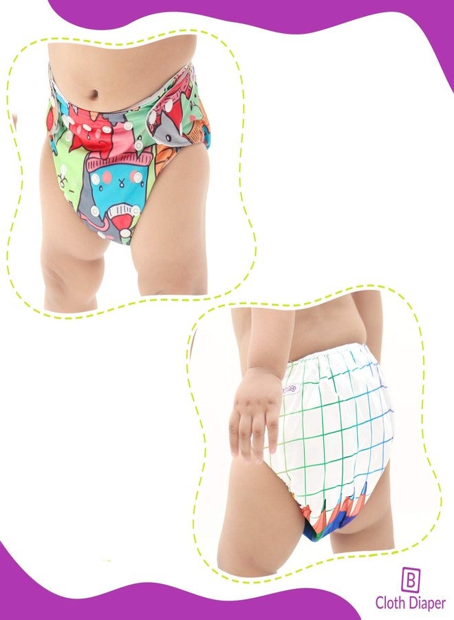 Bembika Baby's Polyester Washable Reusable Adjustable Cloth Diapers Combo (Neo Cat Doodle + Pencil, 0-2 Years) - Image 4