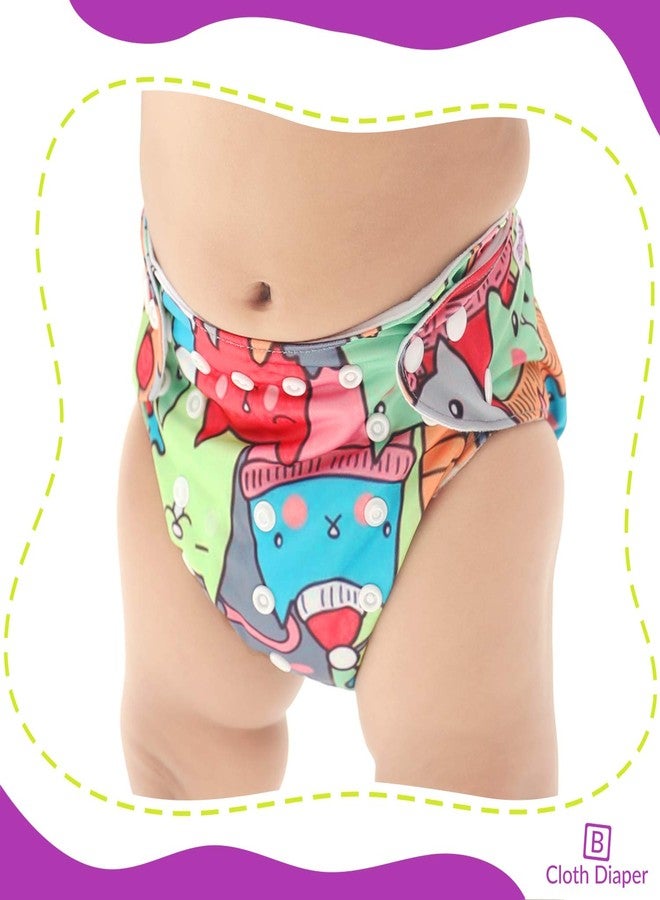 Bembika Baby's Polyester Washable Reusable Adjustable Cloth Diapers Combo (Neo Cat Doodle + Pencil, 0-2 Years) - Image 2