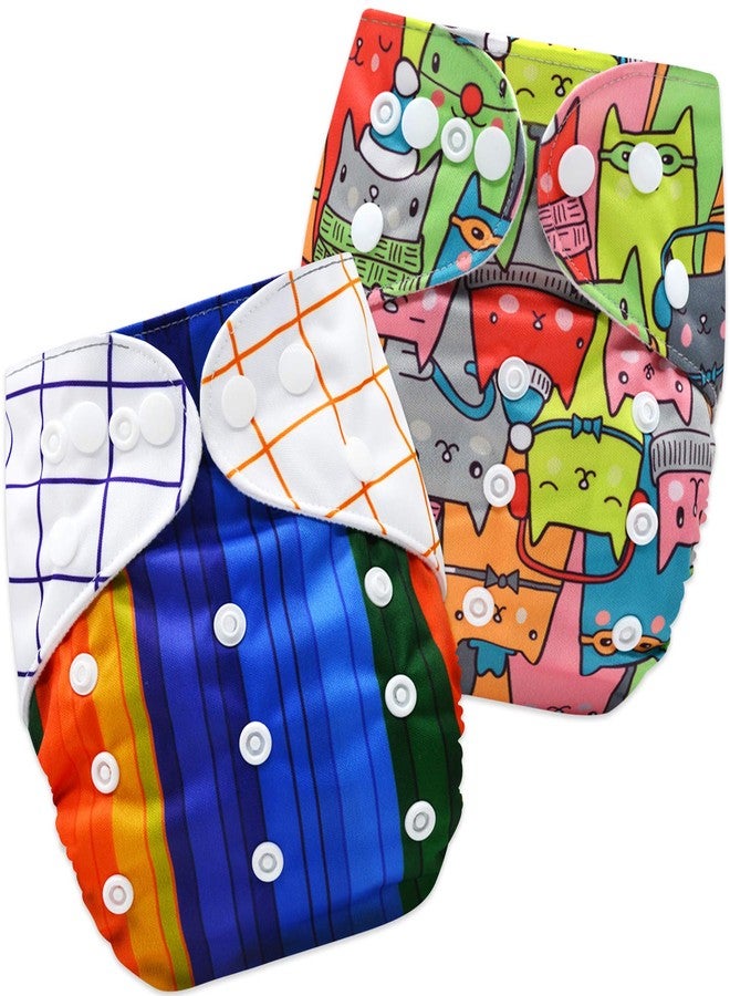 Bembika Baby's Polyester Washable Reusable Adjustable Cloth Diapers Combo (Neo Cat Doodle + Pencil, 0-2 Years) - Image 1