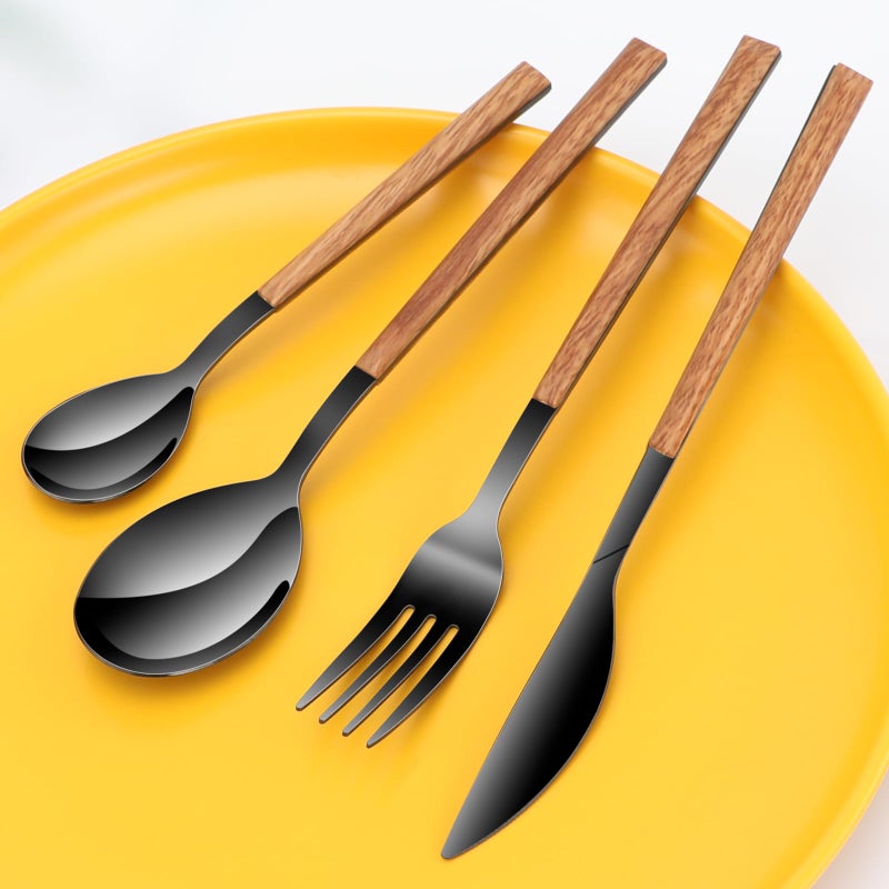 SNBNX Stainless Steel Flatware Set for 4, Cutlery Utensils Set Include Knives/Forks/Spoons Service for 4, Mirror Polished and Dishwasher Safe (black) - Image 2
