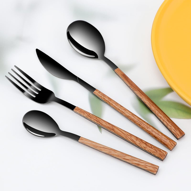 SNBNX Stainless Steel Flatware Set for 4, Cutlery Utensils Set Include Knives/Forks/Spoons Service for 4, Mirror Polished and Dishwasher Safe (black) - Image 5