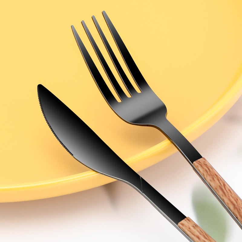 SNBNX Stainless Steel Flatware Set for 4, Cutlery Utensils Set Include Knives/Forks/Spoons Service for 4, Mirror Polished and Dishwasher Safe (black) - Image 3