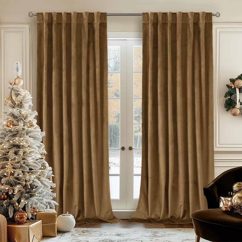 BGment Bronze Brown Velvet Curtains 84 Inch for Bedroom, Thick Thermal Insulated Blackout Curtains Noise Reduce Back Tab and Rod Pocket Window Panels for Living Room, Set of 2 Panels, 52 x 84 Inch - Image 1