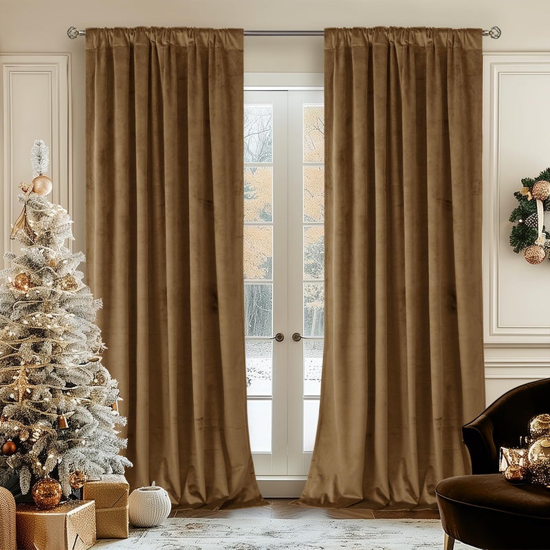 BGment Bronze Brown Velvet Curtains 84 Inch for Bedroom, Thick Thermal Insulated Blackout Curtains Noise Reduce Back Tab and Rod Pocket Window Panels for Living Room, Set of 2 Panels, 52 x 84 Inch - Image 2