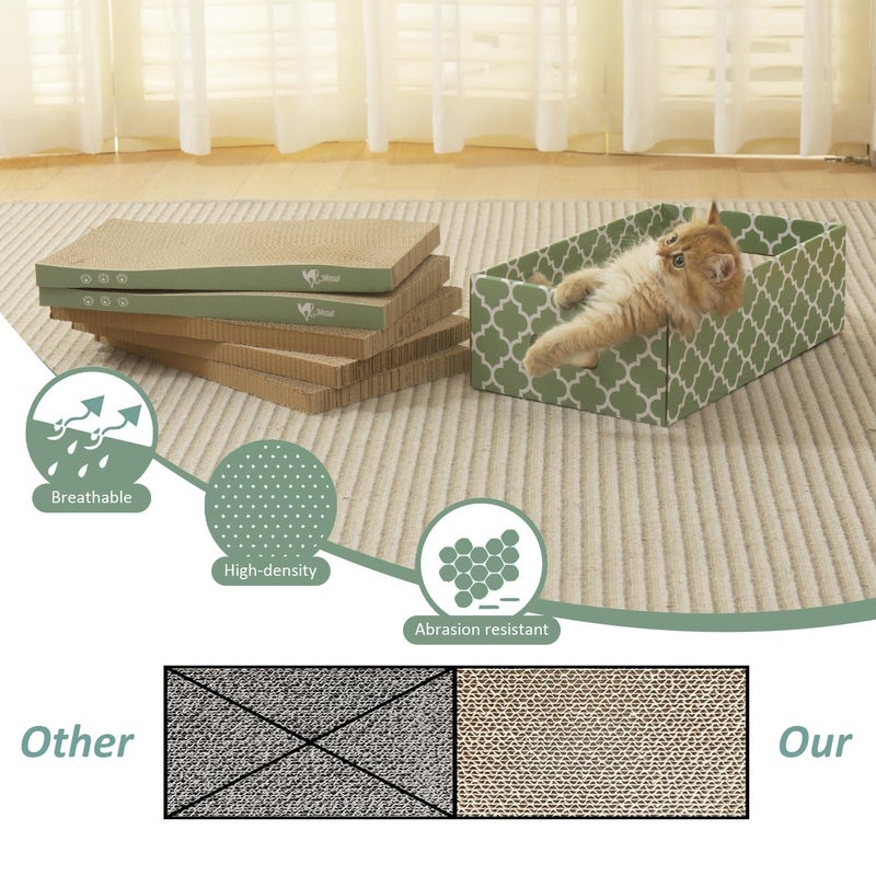 MECOOL Cat Scratching Boardï¼Œ5PC Cat Scratch Pad with Boxï¼ŒReversible Corrugated Cat Scratcher Cardboard and Lounge Bed for Indoor Cats, Catnip - Image 5