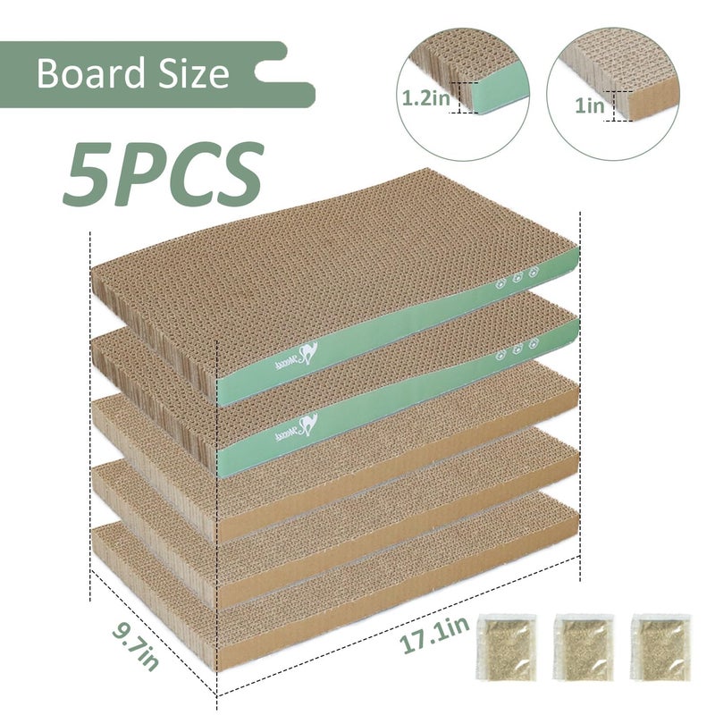 MECOOL Cat Scratching Boardï¼Œ5PC Cat Scratch Pad with Boxï¼ŒReversible Corrugated Cat Scratcher Cardboard and Lounge Bed for Indoor Cats, Catnip - Image 2