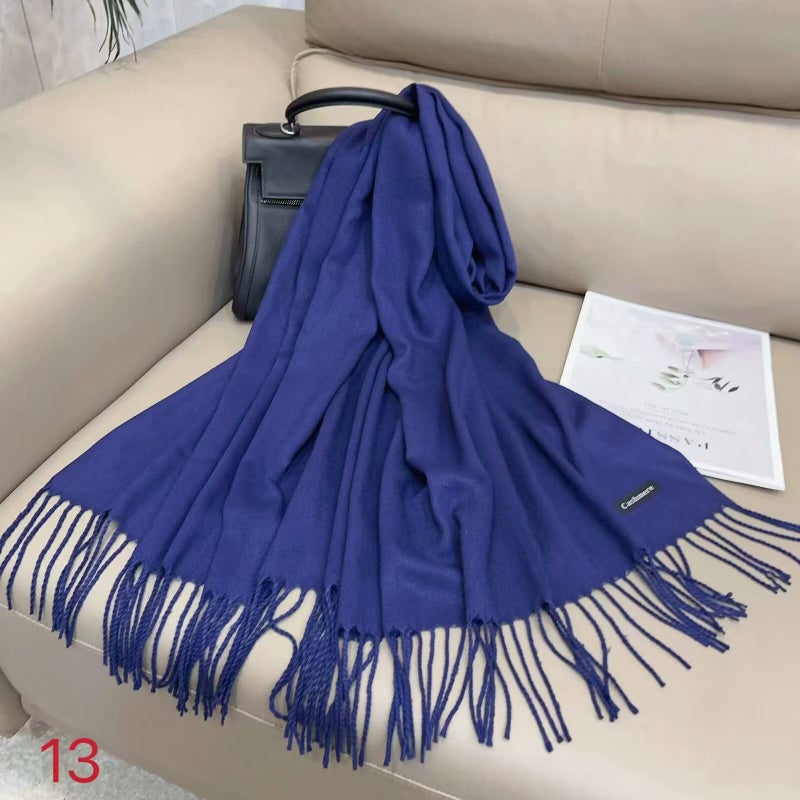 وشاح كشمير بلون موحد للنساء، وشاح رقيق، شال طويل لتكييف الهواء، دافئ في الخريف والشتاء، وشاح رأس بالجملة 13# - Image 1