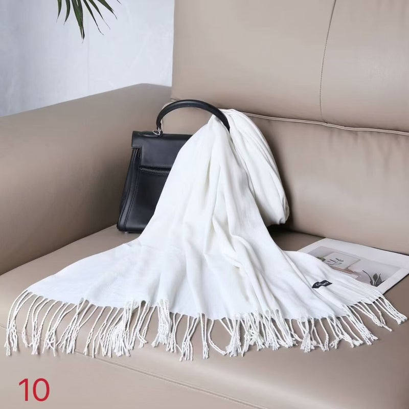 وشاح كشمير بلون موحد للنساء، وشاح رقيق، شال طويل لتكييف الهواء، دافئ في الخريف والشتاء، وشاح رأس بالجملة 13# - Image 4