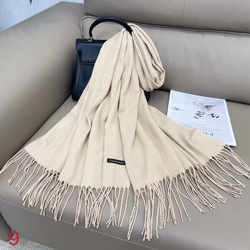 وشاح كشمير بلون موحد للنساء، وشاح رقيق، شال طويل لتكييف الهواء، دافئ في الخريف والشتاء، وشاح رأس بالجملة 13# - Image 5