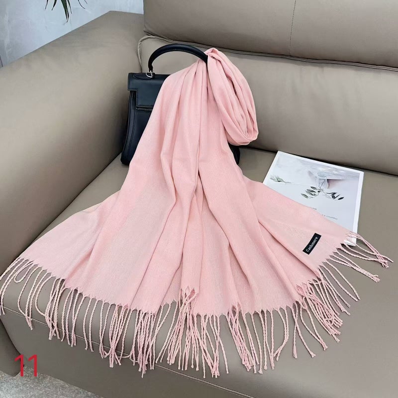 وشاح كشمير بلون موحد للنساء، وشاح رقيق، شال طويل لتكييف الهواء، دافئ في الخريف والشتاء، وشاح رأس بالجملة 13# - Image 3