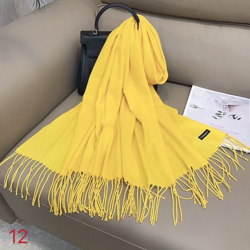وشاح كشمير بلون موحد للنساء، وشاح رقيق، شال طويل لتكييف الهواء، دافئ في الخريف والشتاء، وشاح رأس بالجملة 13# - Image 2