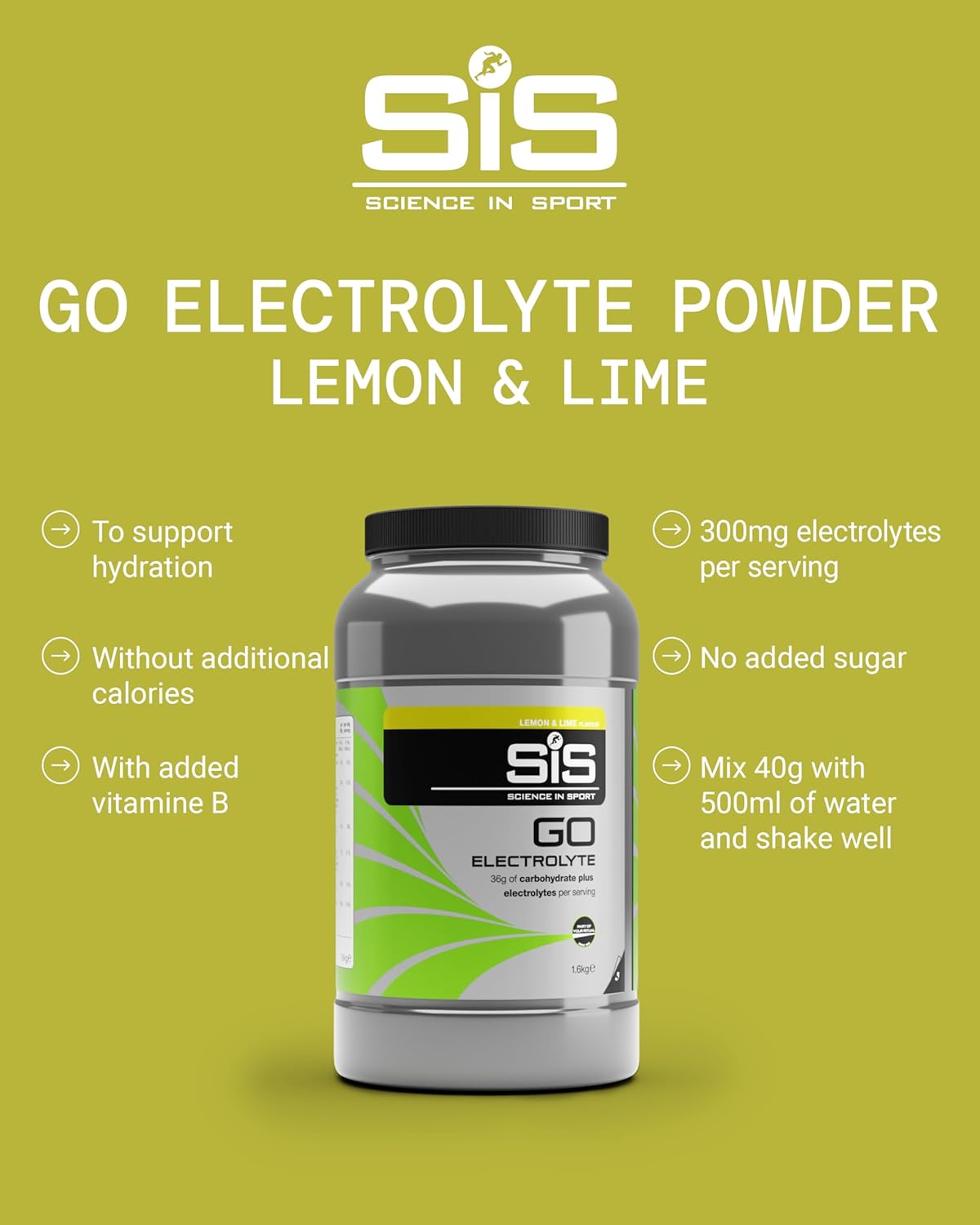 Go Electrolyte Powder | 200Mg Sodium | 36G Carbohydrates | Hydration | Energy | Easily Digestible | Lemon & Lime Flavour | 40 Servings | 1.6Kg