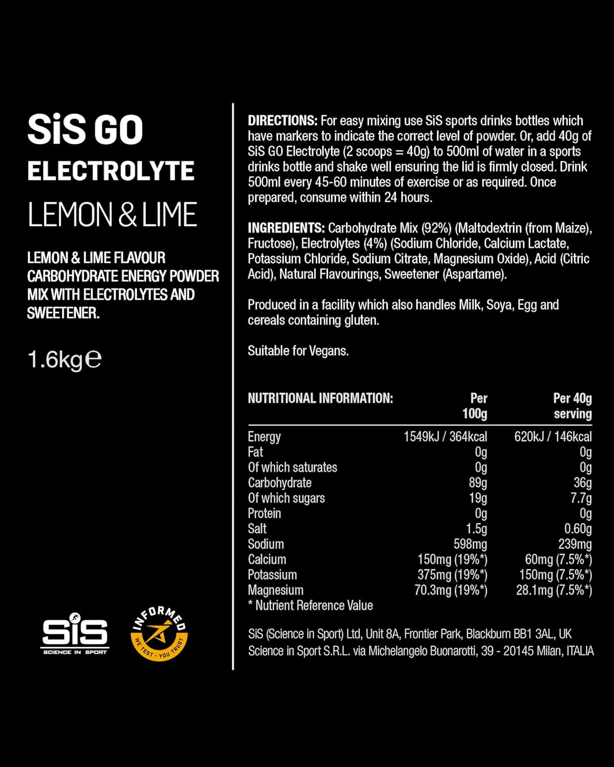 Go Electrolyte Powder | 200Mg Sodium | 36G Carbohydrates | Hydration | Energy | Easily Digestible | Lemon & Lime Flavour | 40 Servings | 1.6Kg