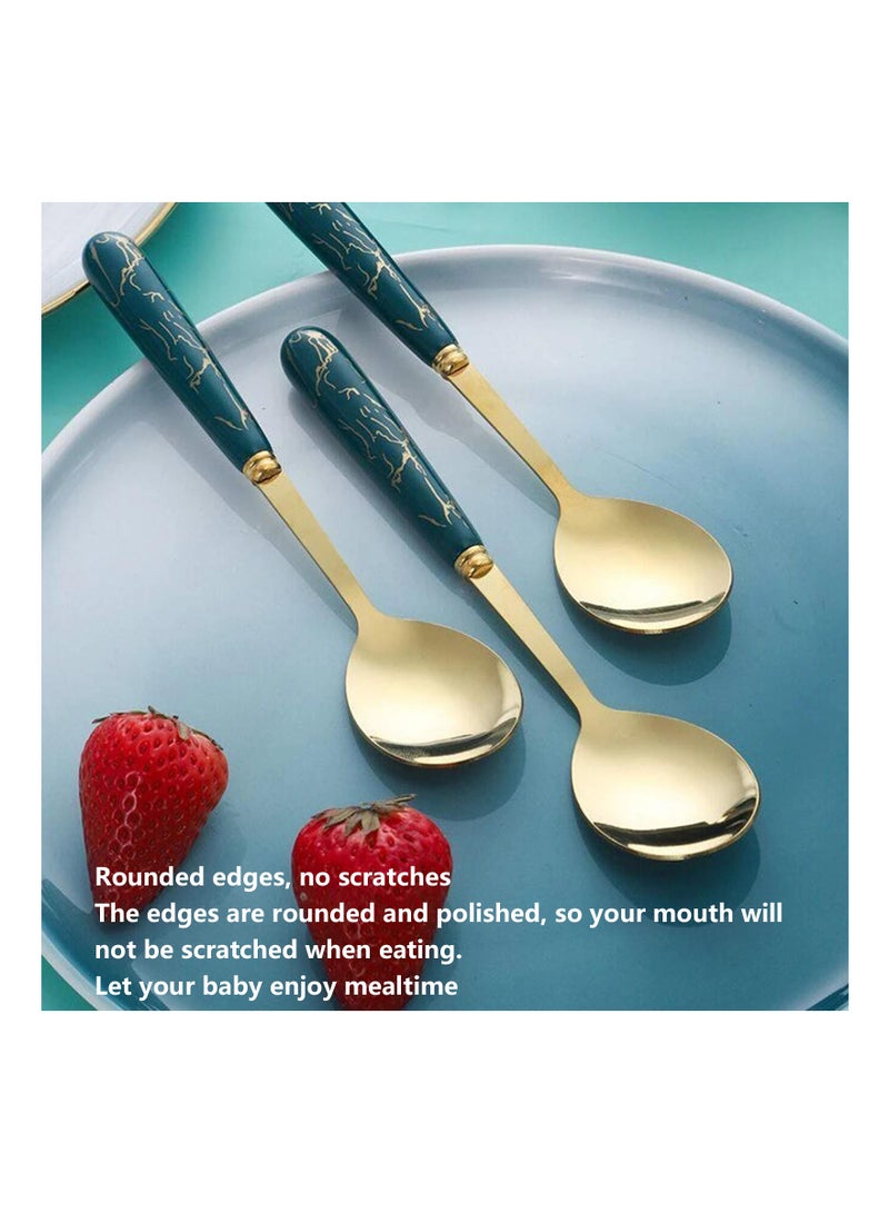 رايتشر 6 قطع ملعقة من الفولاذ المقاوم للصدأ بنمط رخامي ومقبض سيراميك وملعقة حلوى منزلية وملعقة خلط وملعقة مستديرة ومجموعة صندوق هدايا - Image 4