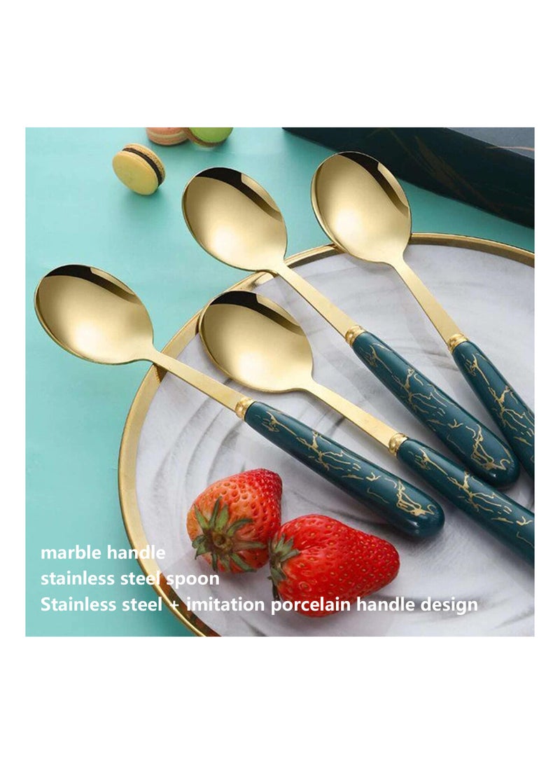 رايتشر 6 قطع ملعقة من الفولاذ المقاوم للصدأ بنمط رخامي ومقبض سيراميك وملعقة حلوى منزلية وملعقة خلط وملعقة مستديرة ومجموعة صندوق هدايا - Image 3