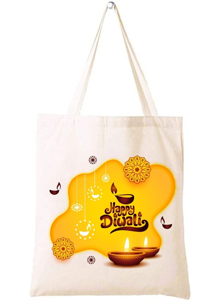 PRINTSHOP4ME Happy Diwali Printed Canvas Cotton Bags - Gifts for Friends and Family - Reusable Shopping Bags - Party Bags  - Image 1