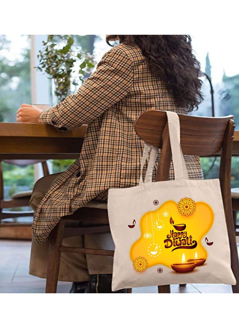 PRINTSHOP4ME Happy Diwali Printed Canvas Cotton Bags - Gifts for Friends and Family - Reusable Shopping Bags - Party Bags  - Image 3