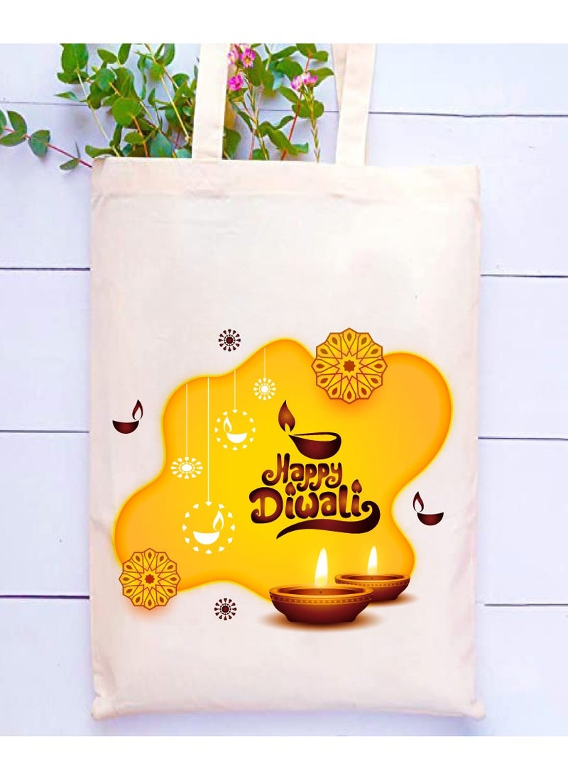 PRINTSHOP4ME Happy Diwali Printed Canvas Cotton Bags - Gifts for Friends and Family - Reusable Shopping Bags - Party Bags  - Image 2