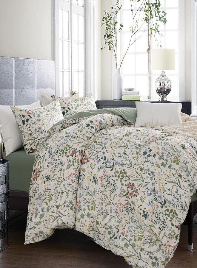 BUPIRD Comforter Set King Floral Soft Cotton Cute Bedding Comforter Sets Garden Style Green Flower Print Botanical King Comforter Set for All Seasons 1 Comforter and 1 Pillowcases - Image 4