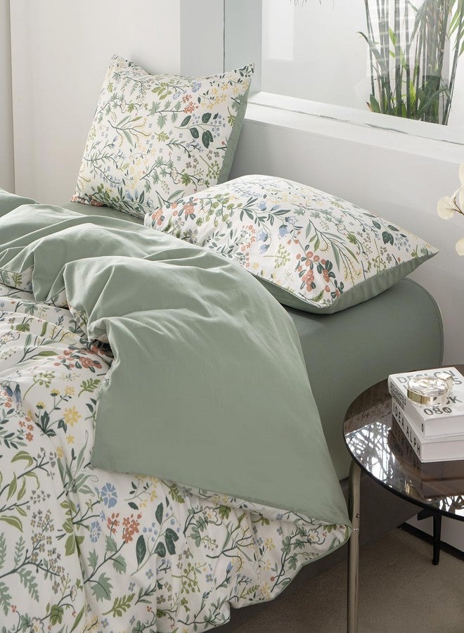 BUPIRD Comforter Set King Floral Soft Cotton Cute Bedding Comforter Sets Garden Style Green Flower Print Botanical King Comforter Set for All Seasons 1 Comforter and 1 Pillowcases - Image 2