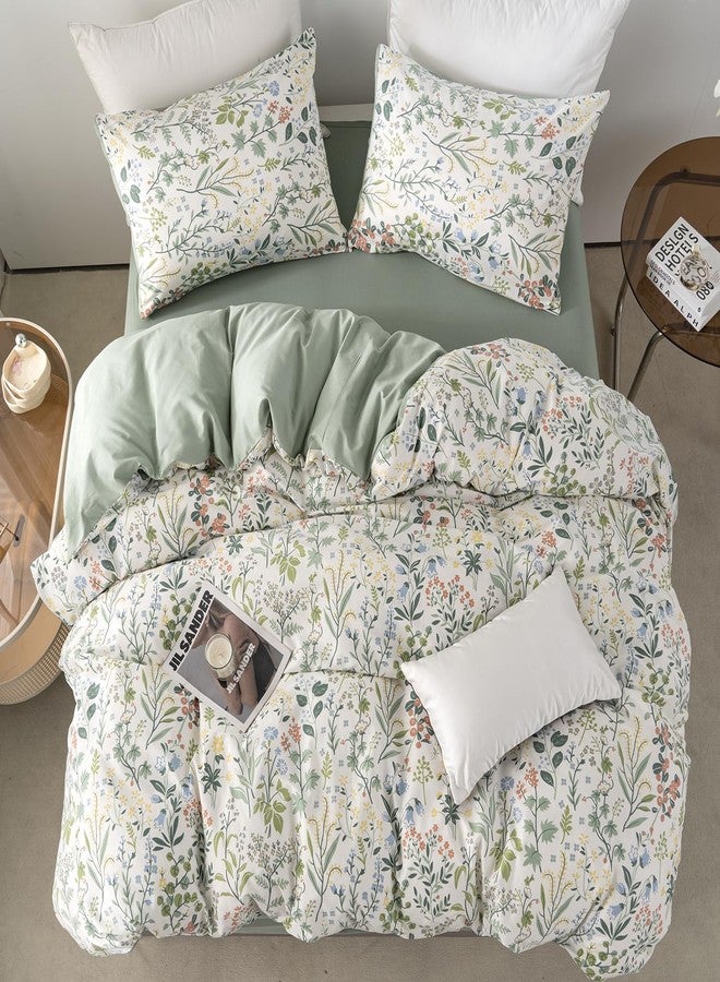 BUPIRD Comforter Set King Floral Soft Cotton Cute Bedding Comforter Sets Garden Style Green Flower Print Botanical King Comforter Set for All Seasons 1 Comforter and 1 Pillowcases - Image 3