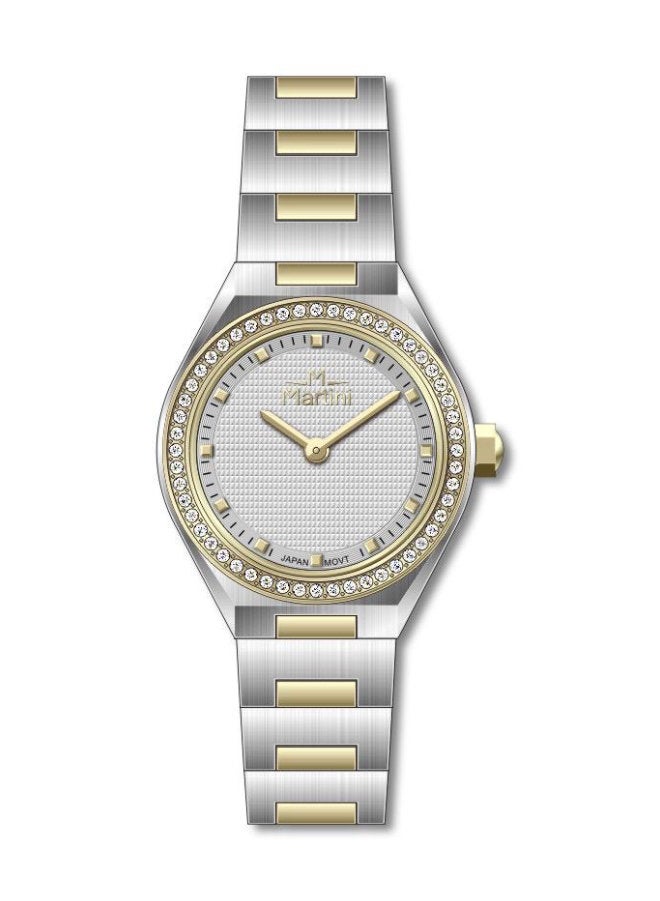 مارتيني ساعة مارتيني الأنيقة للنساء بتصميم عصري مينا فضية وسوار من الفولاذ المقاوم للصدأ مقاومة للماء مثالية للإطلالات الكاجوال والرسمية - Image 1