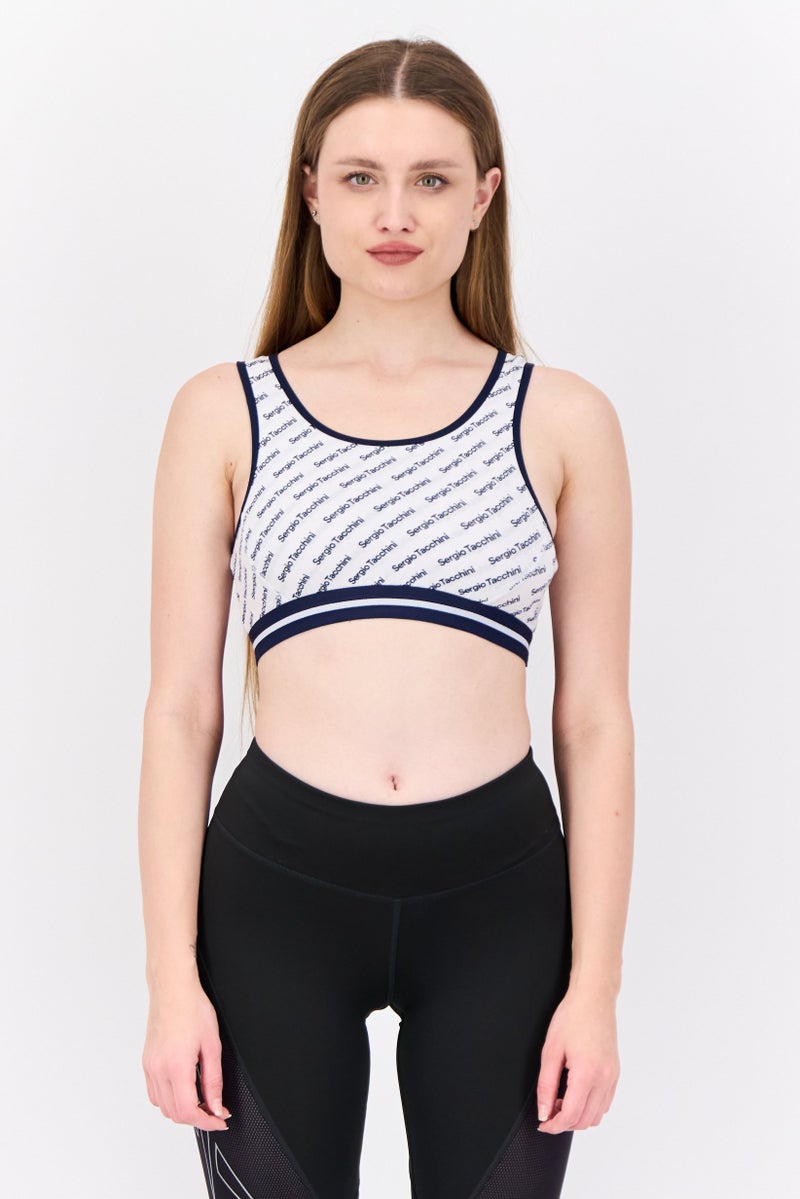 Sergio Tacchini Women Allover Print Non Padded Sports Bra, White  - Image 1
