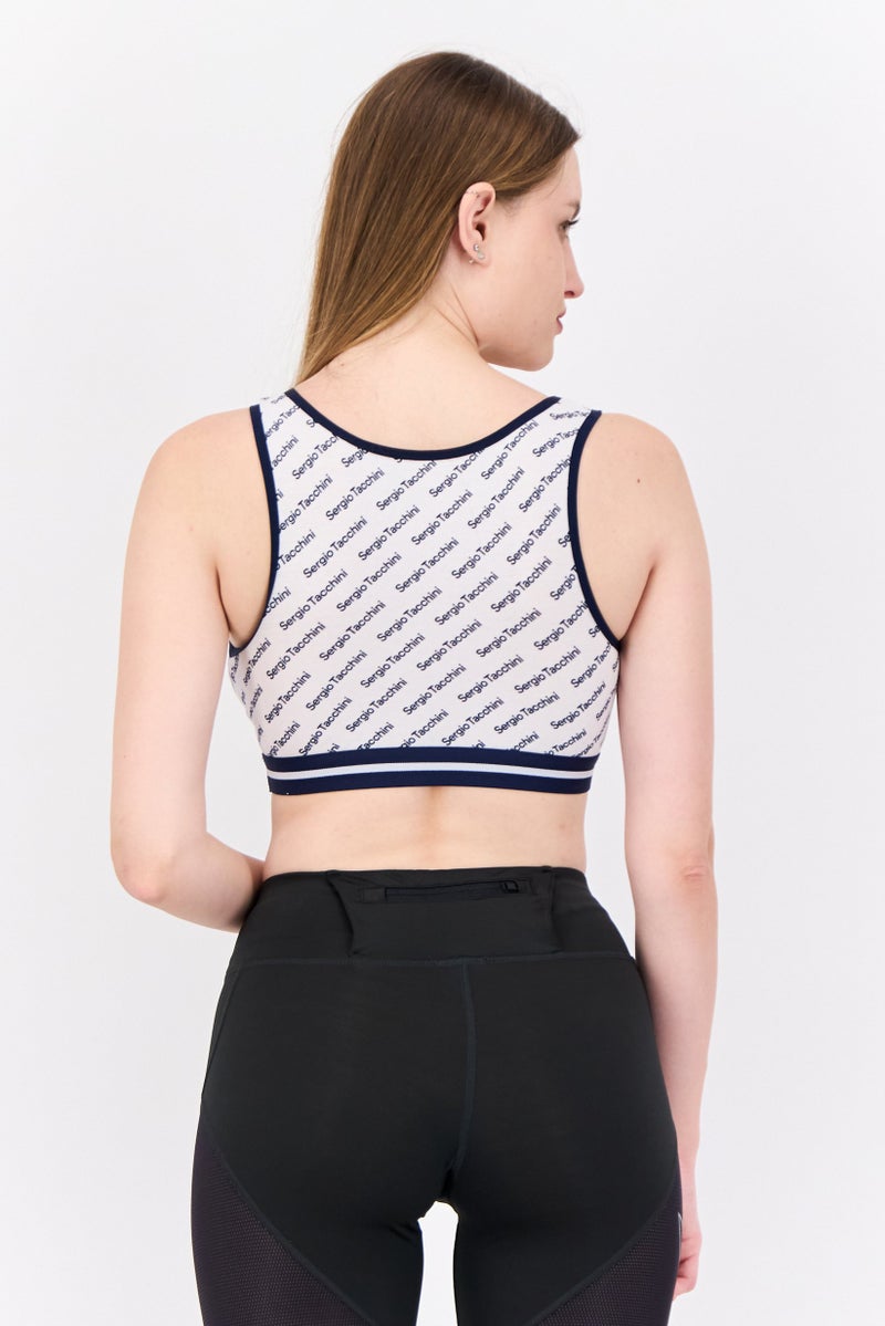 Sergio Tacchini Women Allover Print Non Padded Sports Bra, White  - Image 3