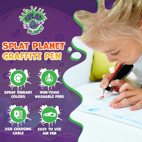 Splat Planet Electric Airbrush Pen, Cordless Rechargeable Electric Airbrush Sprayer, Water Colour Spray Pen, Airbrush Marker Set 12 Colors, Washable Watercolour Paints Pens Art & Crafts Gift for Painting & Drawing - Image 2