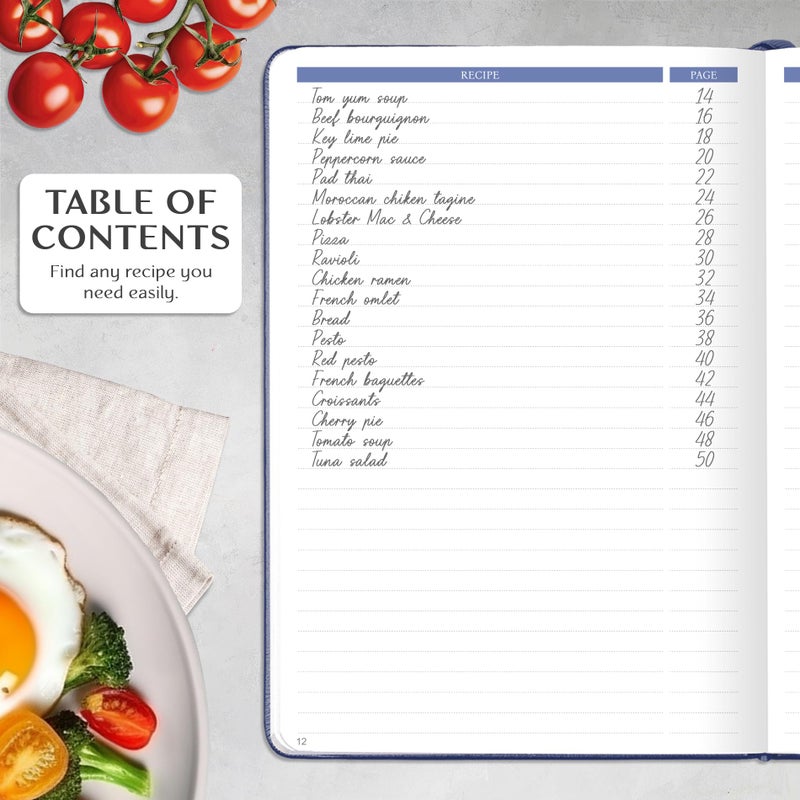 Legend Planner Legend Recipe Book - Blank Family Cookbook to Write In Your Own Recipes - Empty Cooking Journal - Personalized Cooking Notebook, Hardcover, A5, 58 Recipes In Total (Mystic Blue) - Image 4