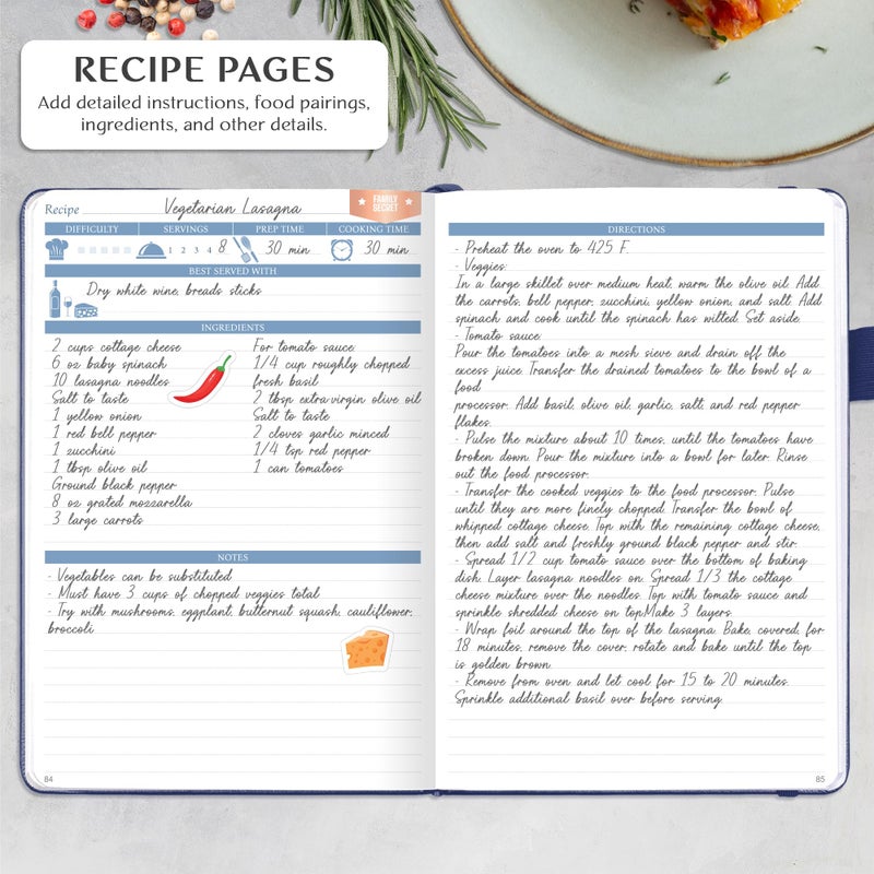 Legend Planner Legend Recipe Book - Blank Family Cookbook to Write In Your Own Recipes - Empty Cooking Journal - Personalized Cooking Notebook, Hardcover, A5, 58 Recipes In Total (Mystic Blue) - Image 3