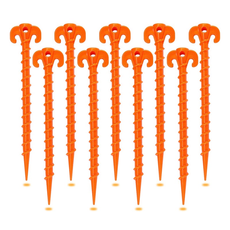 Hikemax Spiral Plastic Tent Stakes 15 Pack - 10 Inch Heavy Duty Beach Tent Pegs Canopy Stakes - Essential Gear For Camping  Backpacking  Gardening And More - Image 1