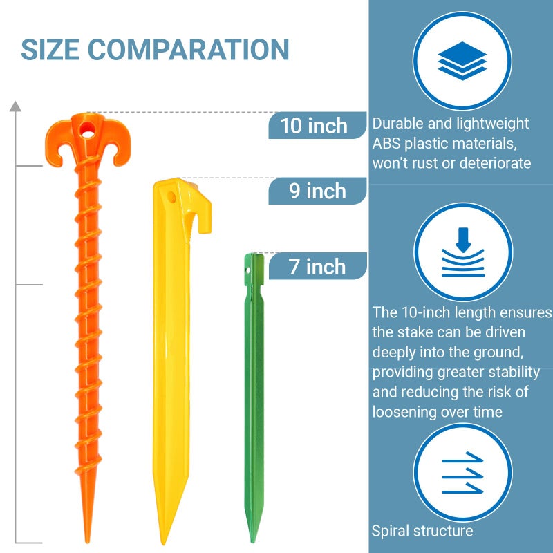 Hikemax Spiral Plastic Tent Stakes 15 Pack - 10 Inch Heavy Duty Beach Tent Pegs Canopy Stakes - Essential Gear For Camping  Backpacking  Gardening And More - Image 4