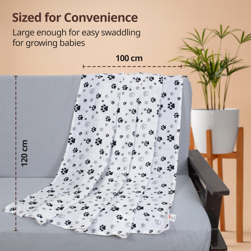 LuvLap 100% Cotton Muslin Baby Swaddle Set, Baby Towel, Size-120cm x 100cm (47"x39"), Animals & Floral Printed on White, 0-18 Month+, Printed Mulmal Muslin Swaddle Wrap for New Born, Pack of 4 - Image 5