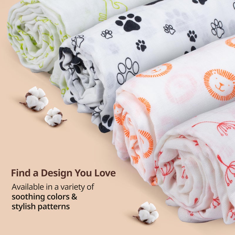 LuvLap 100% Cotton Muslin Baby Swaddle Set, Baby Towel, Size-120cm x 100cm (47"x39"), Animals & Floral Printed on White, 0-18 Month+, Printed Mulmal Muslin Swaddle Wrap for New Born, Pack of 4 - Image 4