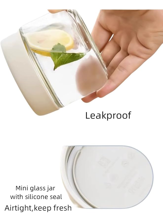 ياوكورال عبوة من 2 برطمانات طعام زجاجية سعة 10 أونصة مع أغطية لولبية، حاوية شوفان مانعة للتسرب طوال الليل، حاوية زجاجية صغيرة محكمة الغلق لتخزين الطعام، صلصة الغمس، الوجبات الخفيفة، التوابل (أبيض شفاف) - Image 3