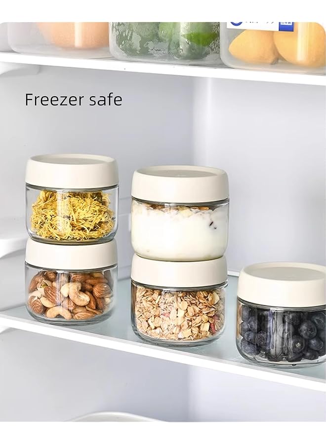 ياوكورال عبوة من 2 برطمانات طعام زجاجية سعة 10 أونصة مع أغطية لولبية، حاوية شوفان مانعة للتسرب طوال الليل، حاوية زجاجية صغيرة محكمة الغلق لتخزين الطعام، صلصة الغمس، الوجبات الخفيفة، التوابل (أبيض شفاف) - Image 5