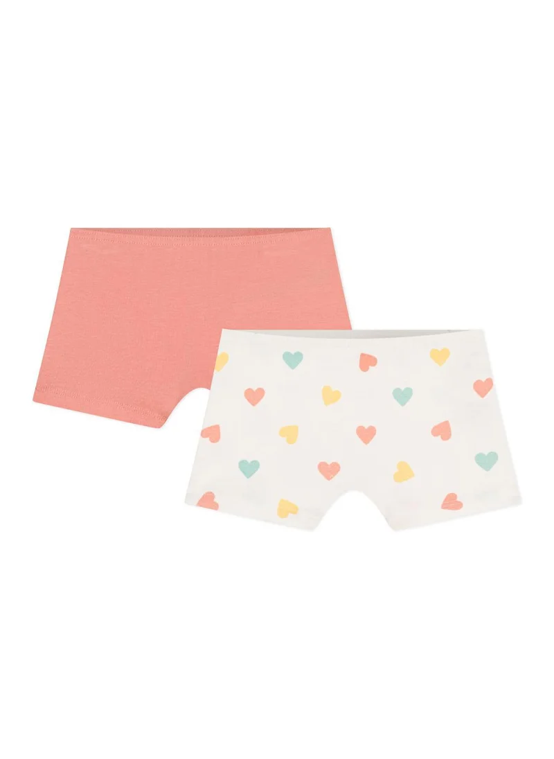 Petit Bateau Children's long heart-print cotton shorties - 2-pack