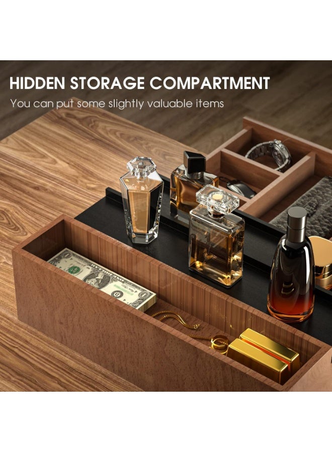 شو وو رف عرض خشبي للعطور بثلاث طبقات، رف لعرض مستحضرات التجميل، منظم لتخزين الحمامات، رف لزجاجات التوابل في المطبخ، رف عرض منزلي، رف تخزين للدمى، حامل عرض كولونيا مرتفع مع درج - Image 2