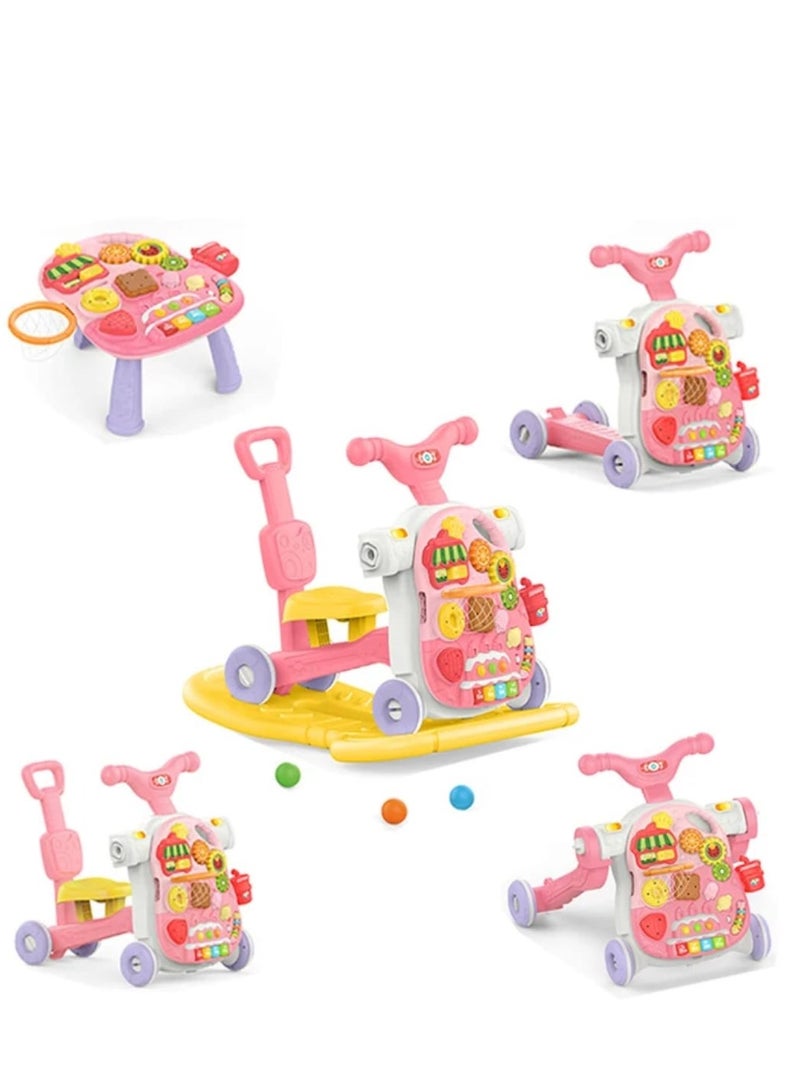 HUANGER Baby Walker 5×1 Hanger Multifunctional - Walker, Rocker, Play & Learn Table - From 12 months - Pink Color - Image 1