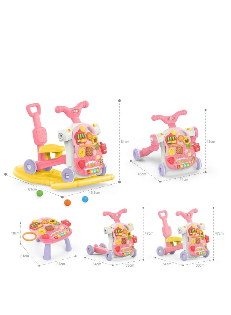 HUANGER Baby Walker 5×1 Hanger Multifunctional - Walker, Rocker, Play & Learn Table - From 12 months - Pink Color - Image 3