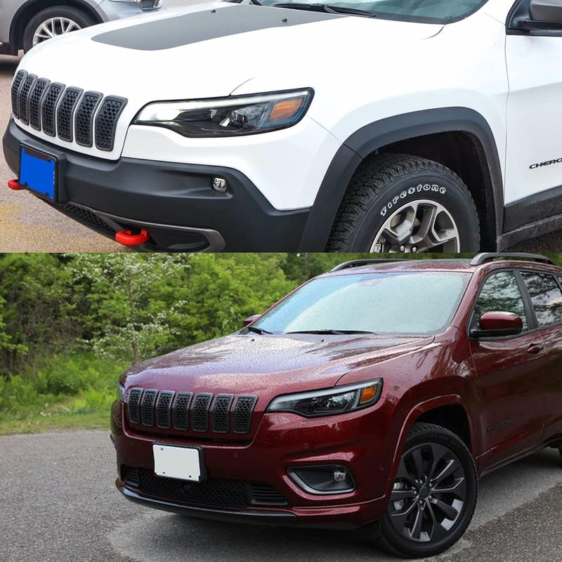 KYYET 7PCS Gloss Black Front Mesh Grille Grill Trim Honeycomb Insert Cover for Jeep Cherokee 2019-2021 - Image 5