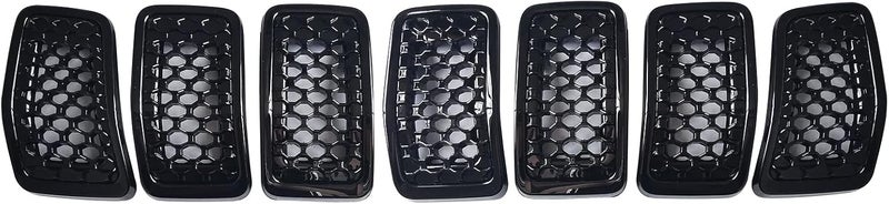 KYYET 7PCS Gloss Black Front Mesh Grille Grill Trim Honeycomb Insert Cover for Jeep Cherokee 2019-2021 - Image 2