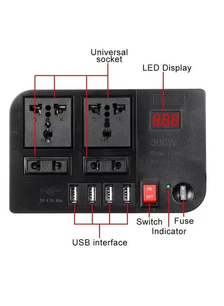 BYGD 300W Power Inverter Car Charger Adapter, DC to AC Converter. 12V/24V to 110V/220V, for Laptops, Smartphones, and Appliances, Compact and Portable - Image 4