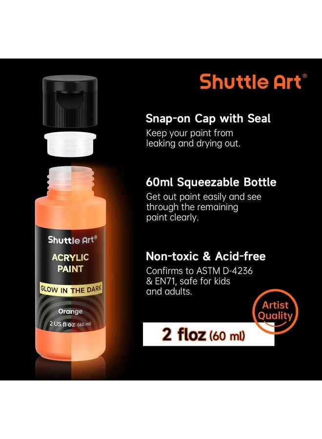 شاتل أرت طلاء متوهج في الظلام، 12 لونًا مع ضوء الأشعة فوق البنفسجية، زجاجات 2 أونصة/60 مل، مثالية للرسم الفني والحرف اليدوية، رائعة للفنانين والمبتدئين على الصخور والخشب والقماش والنسيج وديكورات الهالوين - Image 2