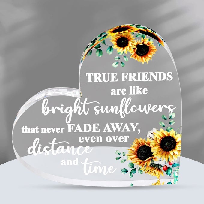 FRIENDSHIP GIFTS ACRYLIC HEART FRIENDSHIP GIFT FOR HER INSPIRATIONAL GIFTS FOR WOMEN LONG DISTANCE RELATIONSHIP GIFTS BESTIE GIFTS SUNFLOWER STYLE