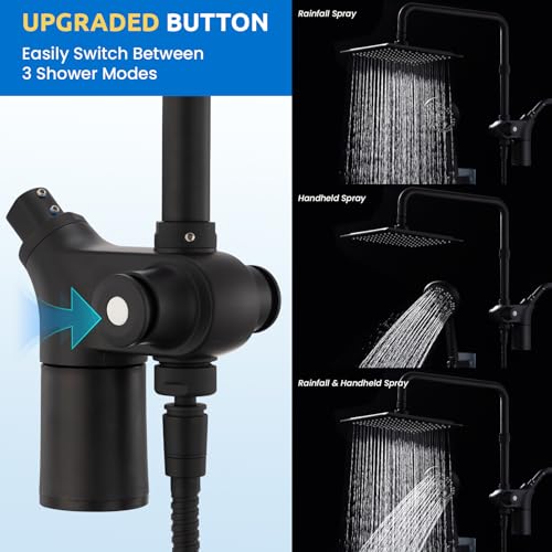 Ryamen Upgraded Dual Shower Heads Combo, 10 inch Filtered Shower Head with Handheld, 3-Way Rain Shower Head with Filters, 7 Settings Handheld Spray, High Pressure, Height Adjustable (Black) - Image 2