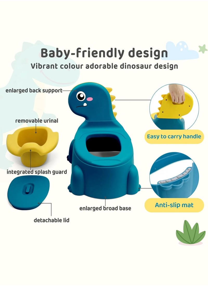 Toshionics - Baby Dinosaur Potty Training Seat Dinosaur Potty Training Seat for Baby Toddlers and Kids Anti-Slip Portable Toilet Chair with Removable Tray Foldable and Comfortable Potty Trainer for Toddlers Boys and Girls (1-7 Years) with Backrest and Closing Lid Easy Clean and Travel Friendly Baby Potty Seat - Image 1