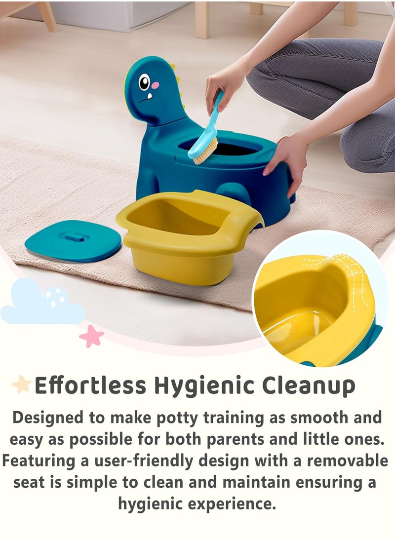 Toshionics - Baby Dinosaur Potty Training Seat Dinosaur Potty Training Seat for Baby Toddlers and Kids Anti-Slip Portable Toilet Chair with Removable Tray Foldable and Comfortable Potty Trainer for Toddlers Boys and Girls (1-7 Years) with Backrest and Closing Lid Easy Clean and Travel Friendly Baby Potty Seat - Image 1