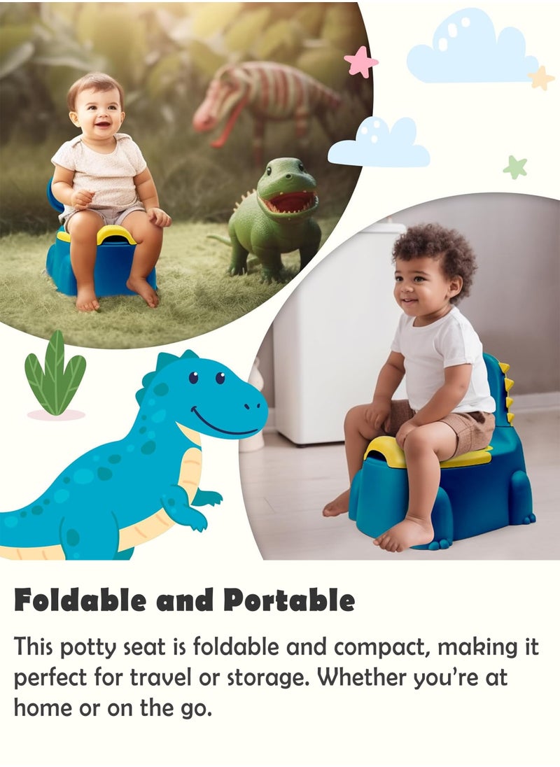 Toshionics - Baby Dinosaur Potty Training Seat Dinosaur Potty Training Seat for Baby Toddlers and Kids Anti-Slip Portable Toilet Chair with Removable Tray Foldable and Comfortable Potty Trainer for Toddlers Boys and Girls (1-7 Years) with Backrest and Closing Lid Easy Clean and Travel Friendly Baby Potty Seat - Image 1